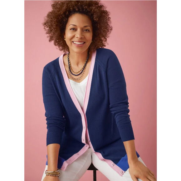 Talbots Womens Blue Pink Long Sleeve Button Up Cardigan Sweater Size PXL NWT - Picture 3 of 13